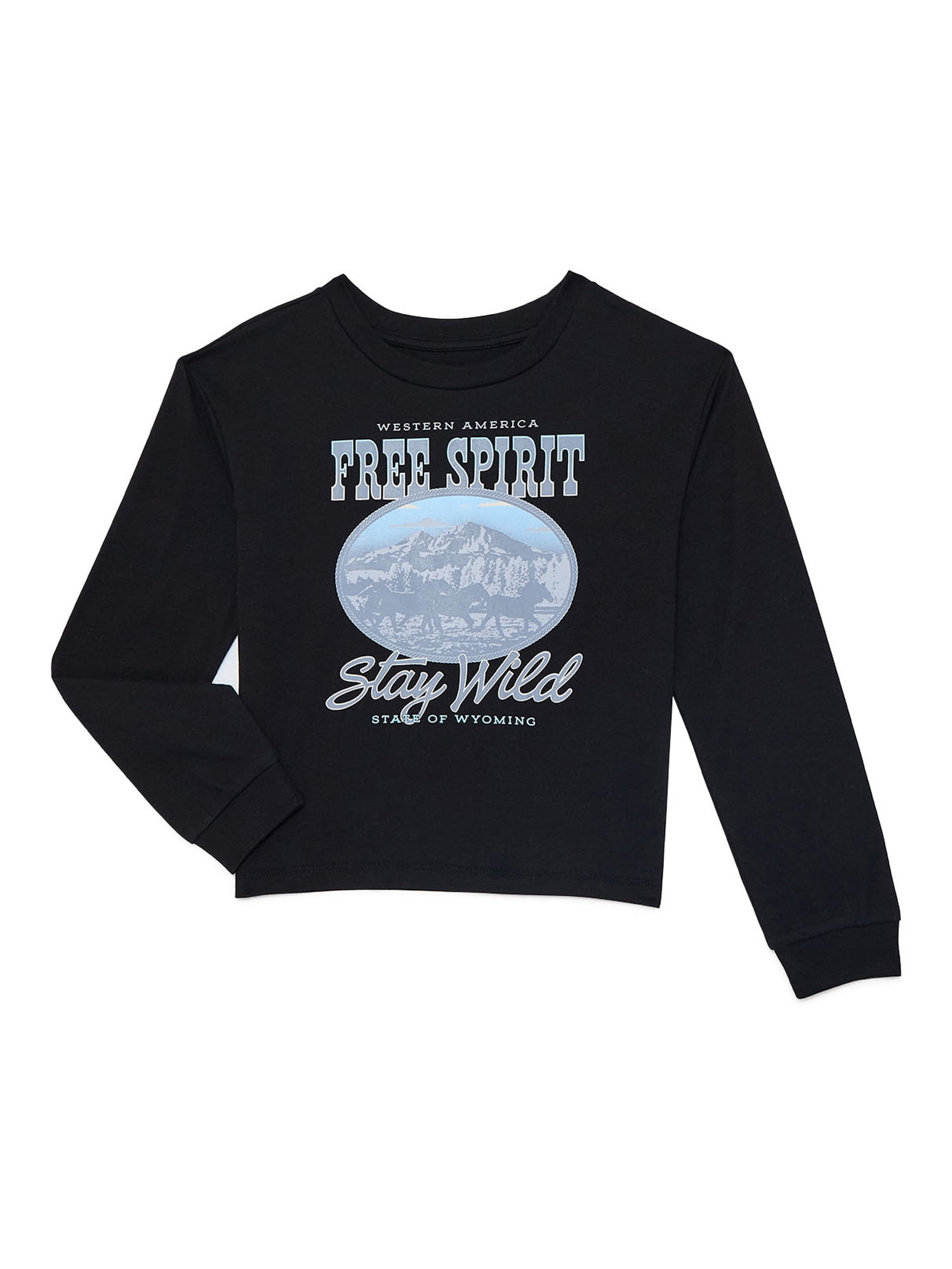 Wonder Nation Girls Free Spirit Long Sleeve Graphic Tee, Sizes 4-16 & Plus