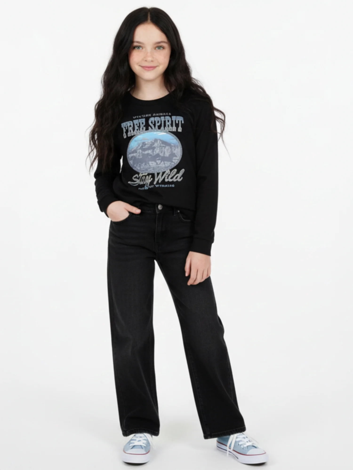 Wonder Nation Girls New York Long Sleeve Graphic Tee, Sizes 4-16 & Plus