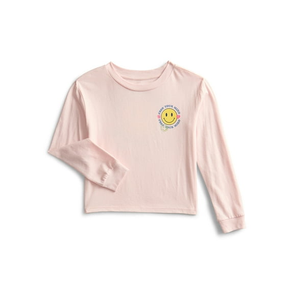 Wonder Nation Girls' Free Your Mind Graphic Tee with Long Sleeves, Sizes 4-16 & Plus