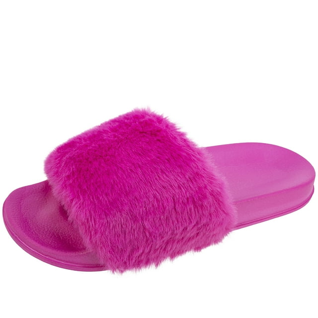 Wonder Nation Fur Slide Sandals (Little Girls & Big Girls) - Walmart.com