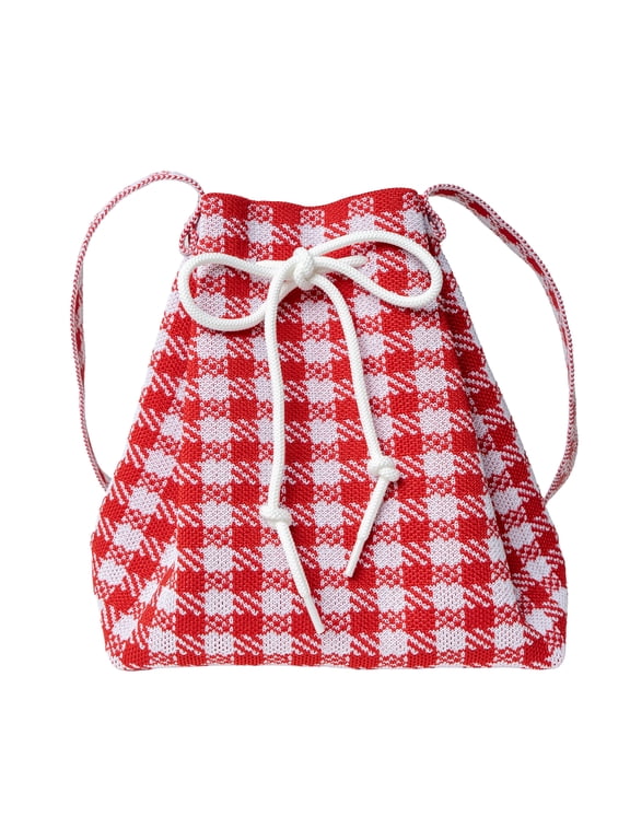 Gingham Drawstring Bag
