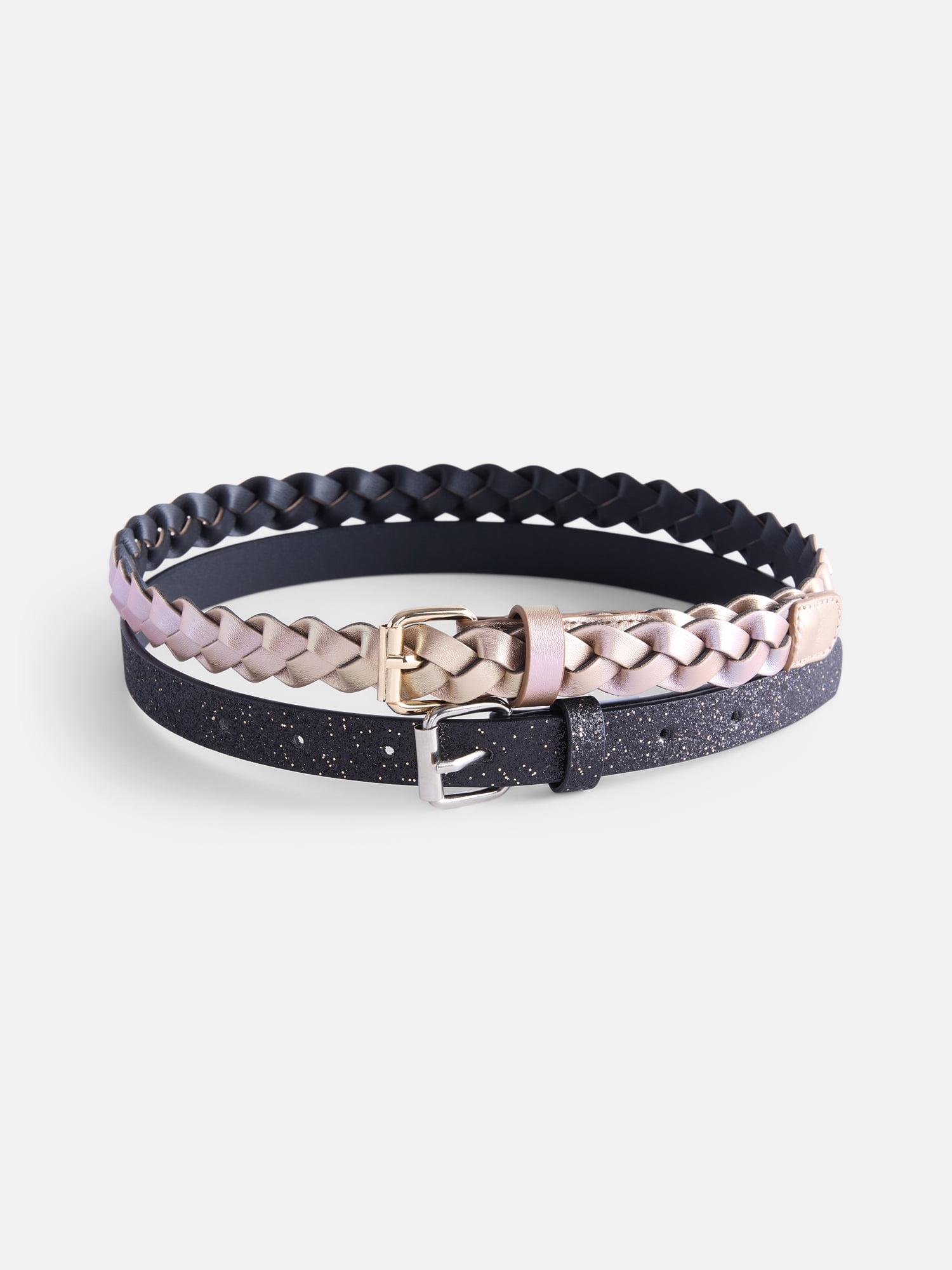Wonder Nation Girl Glitter and Braided Belts, 2-Pack, Sizes XS-XXL