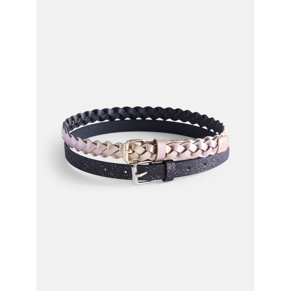 Wonder Nation Girl Glitter and Braided Belts, 2-Pack, Sizes XS-XXL