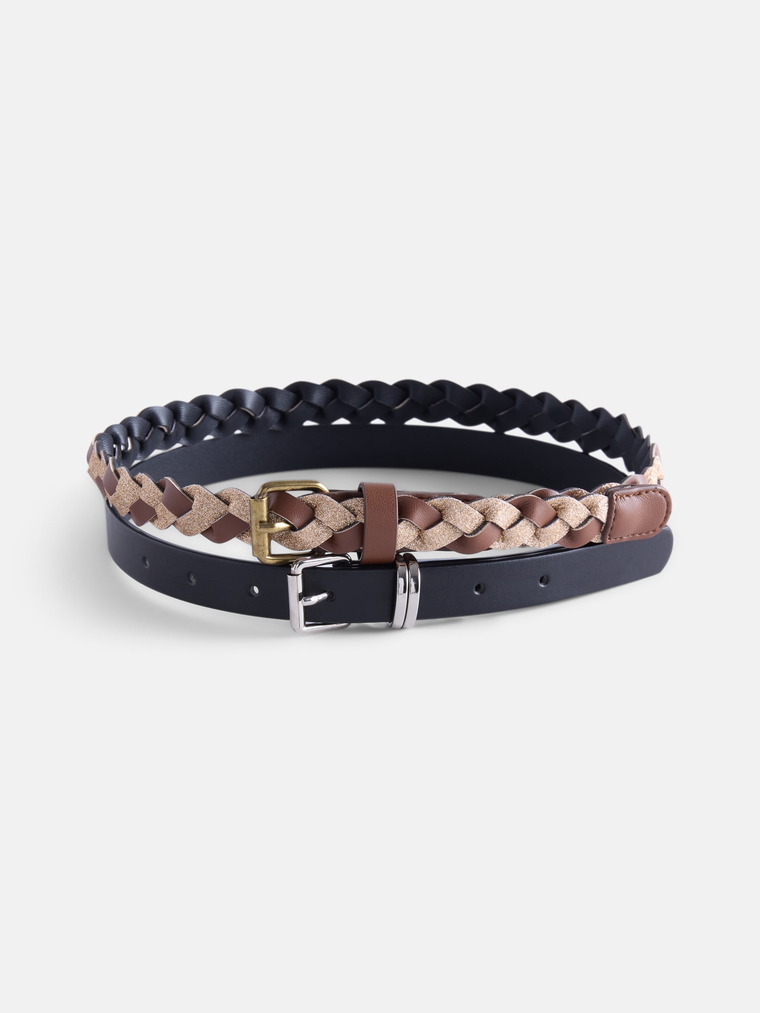 Wonder Nation Girl Glitter Braided and Double Loop Belts, 2-Pack, Sizes XS-XXL