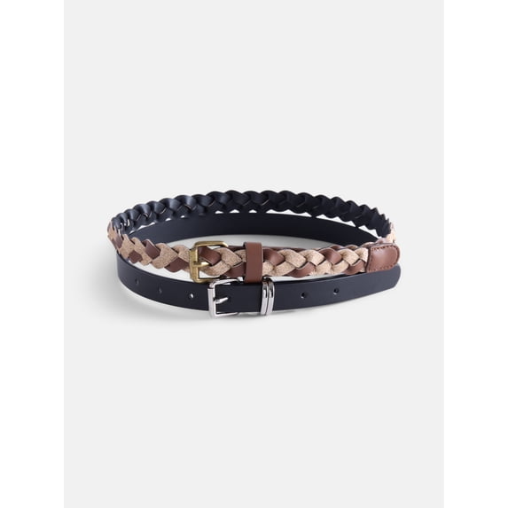 Wonder Nation Girl Glitter Braided and Double Loop Belts, 2-Pack, Sizes XS-XXL