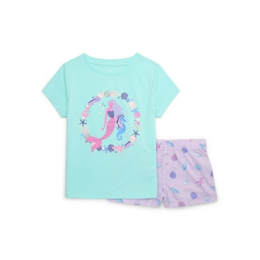 Wonder Nation Girl Short Sleeve Tee and Shorts, 2-Piece Pajama Set, Sizes 4-18 & Plus