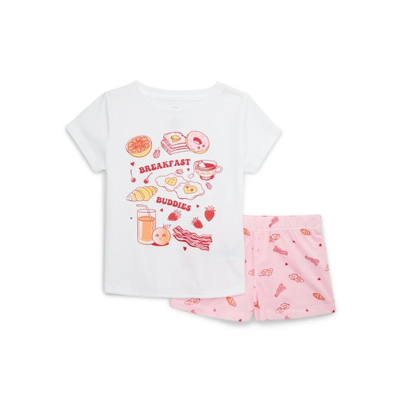 Wonder Nation Girl Short Sleeve Tee and Shorts, 2-Piece Pajama Set, Sizes 4-18 & Plus