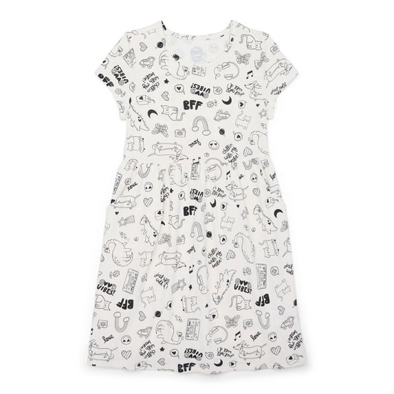 Wonder Nation Girl's A Line Short Sleeve Allover Print Dress