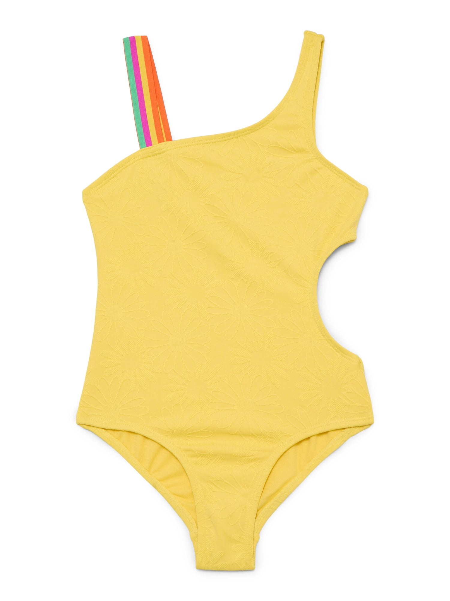 Wonder Nation Girls Asymmetrical Embossed One Piece Swimsuit, Sizes 4-16