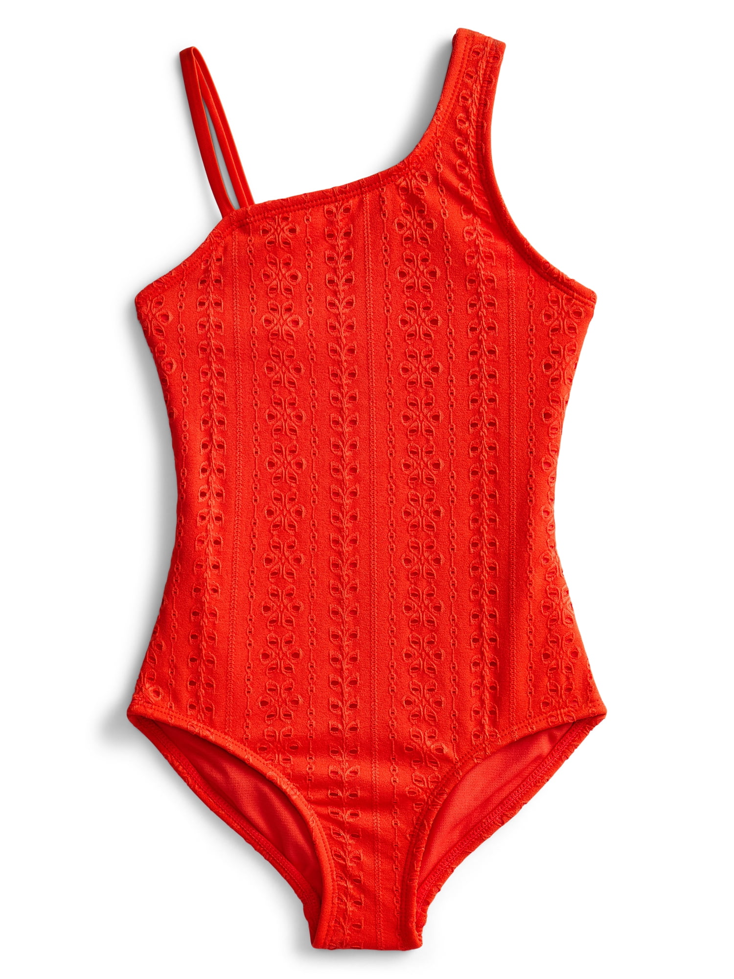Wonder Nation Girls Asymmetrical Eyelet One Piece Swimsuit, Sizes 4-16