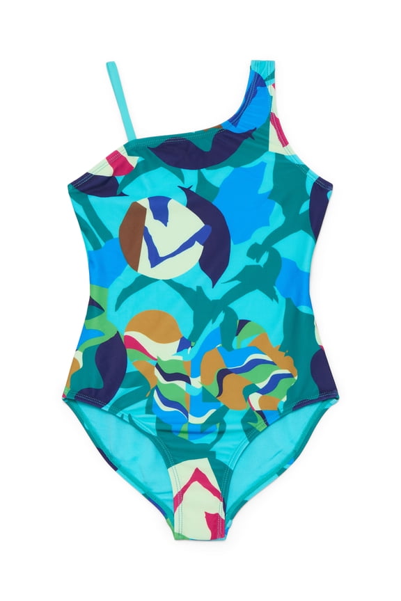 Girls Asymmetrical Print One Piece Swimsuit, Sizes 4-16