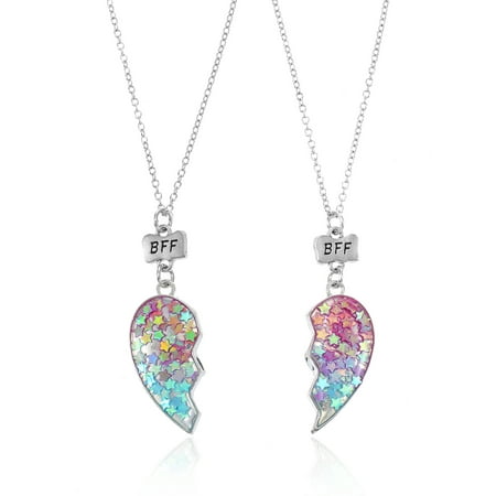 Wonder Nation Girl's BFF Heart Necklace Set, Friendship Necklaces, Set of 2