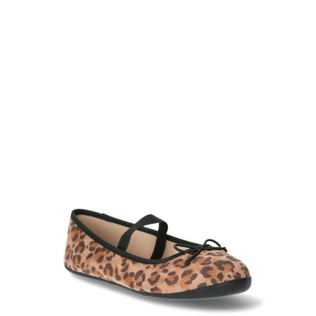 Wonder Nation Little Girls and Big Girls Leopard Bow Ballet Flat Shoes