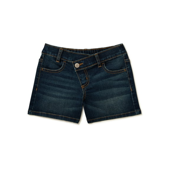 Wonder Nation Girl's Cross Waistband Denim Shorts, Sizes 4-18 & Plus