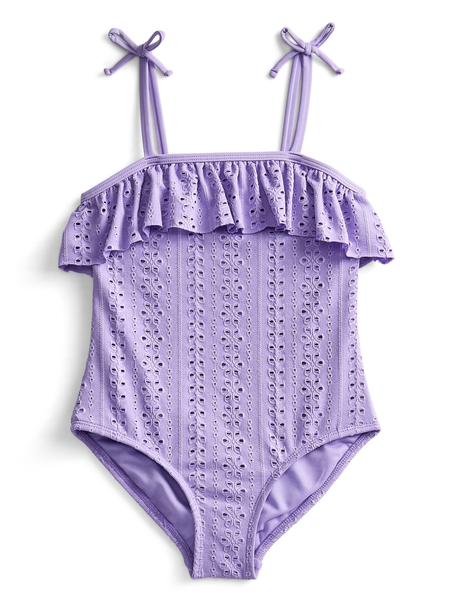 Wonder Nation Girls' Eyelet Ruffle One Piece Swimsuit, Sizes 4-18