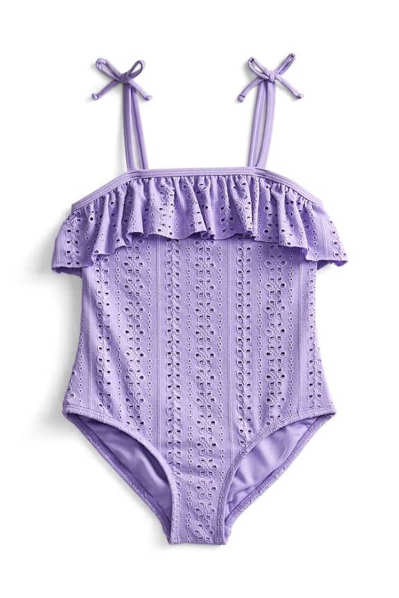 Girls' Eyelet Ruffle One Piece Swimsuit, Sizes 4-18