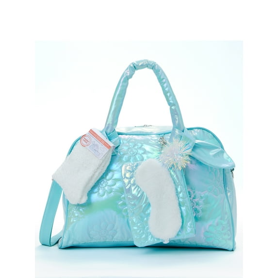 Wonder Nation Girl's Iridescent Floral Weekender Duffle Handbag Set Blue
