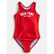 Girls Racerback Print One-Piece with Keyhole Back, Sizes 4-18