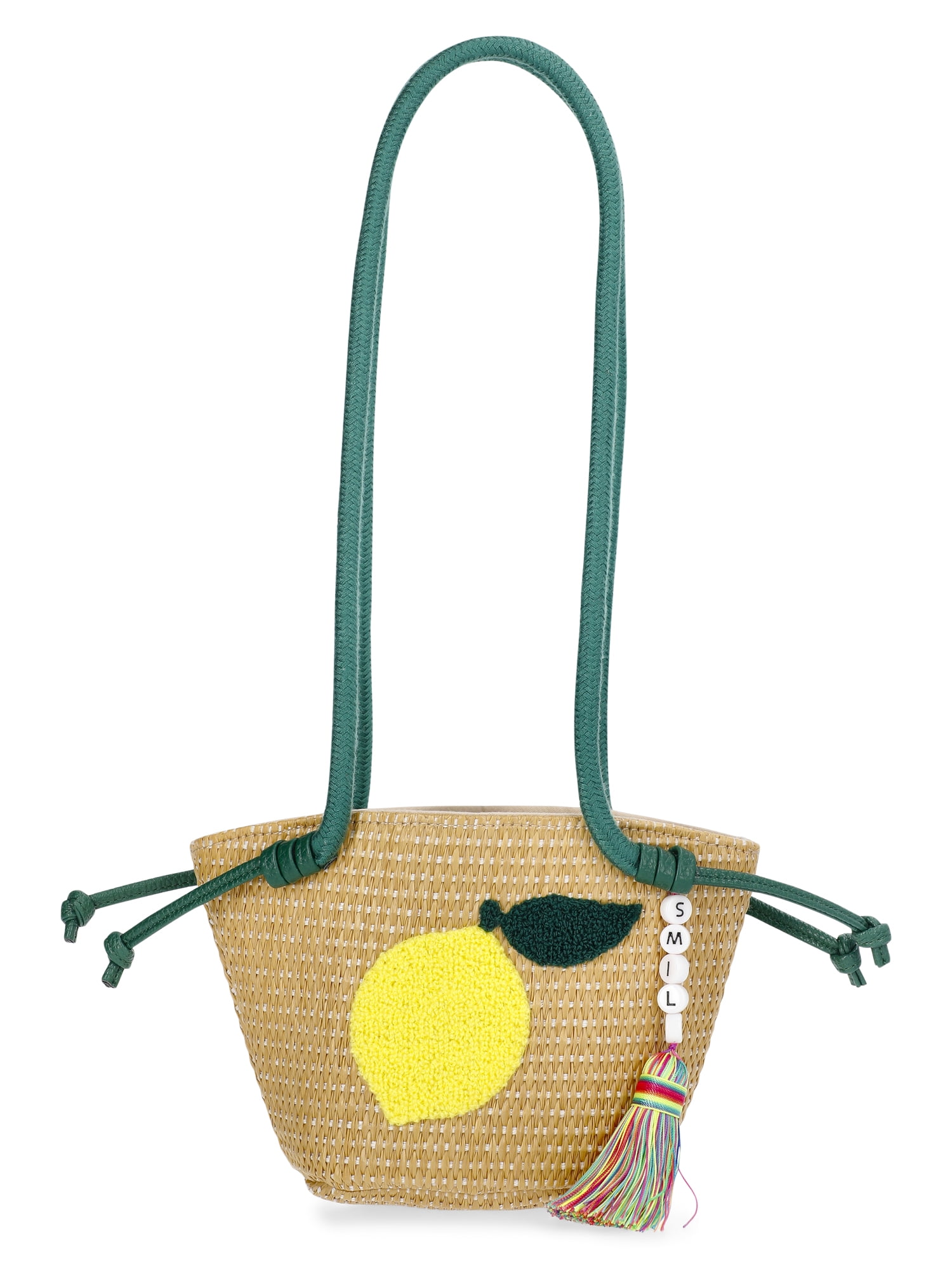 Wonder Nation Girls Lemon Straw Crossbody Bag, Green