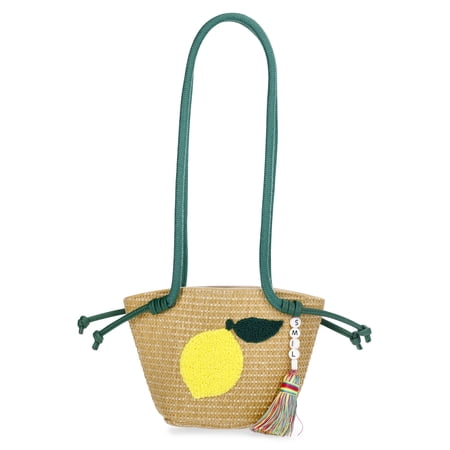 Wonder Nation Girls Lemon Straw Crossbody Bag, Green