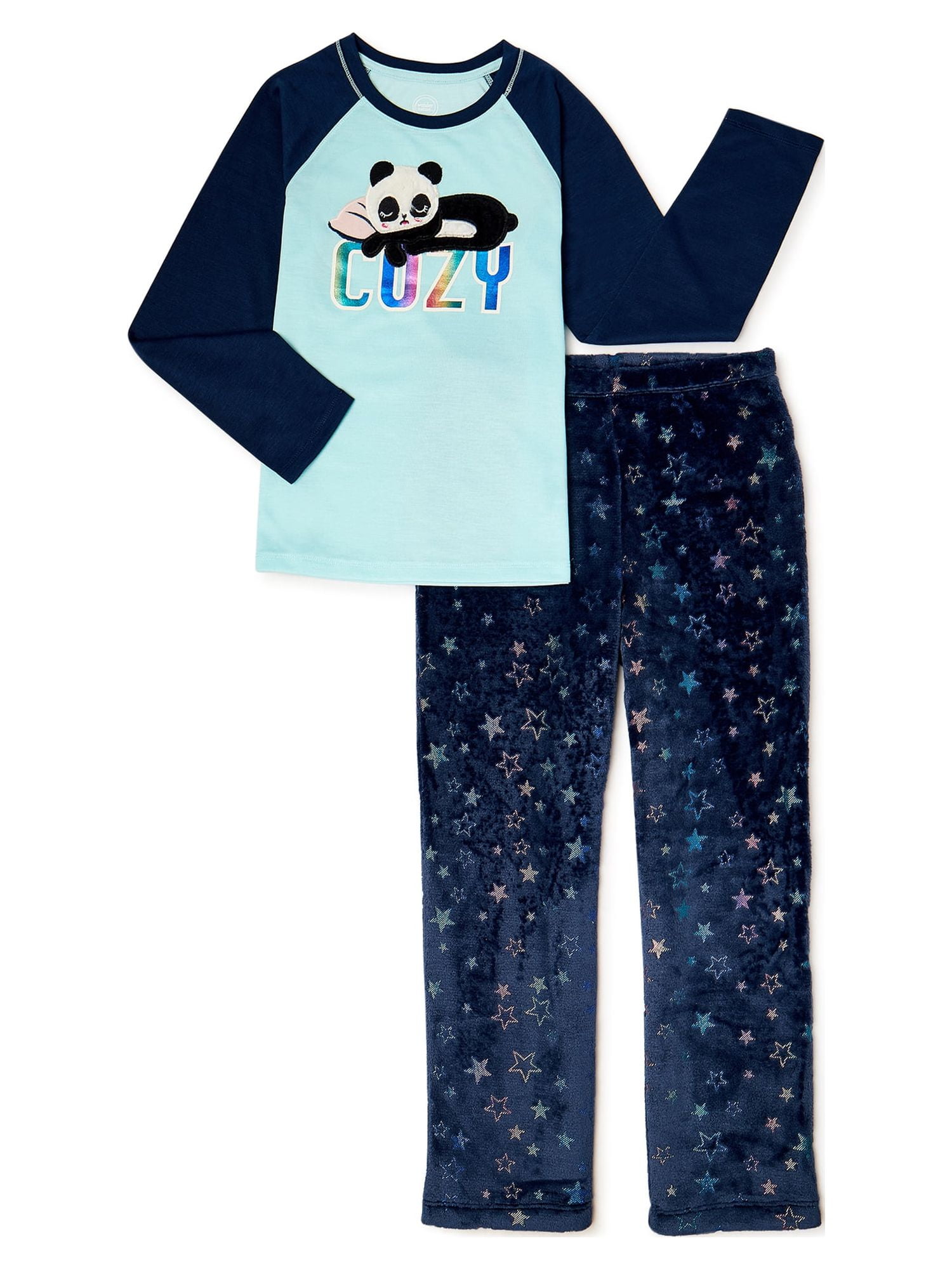 Wonder Nation Girl's Polyester Elastic Waistband Pajama Set, Multicolor (2 Count)