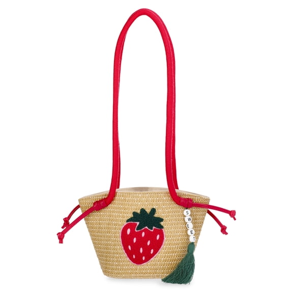 Wonder Nation Girls Strawberry Straw Crossbody Bag, Red
