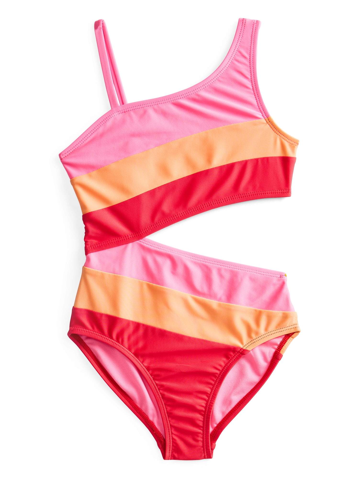 Wonder Nation Girl's Asymmetrical Cut Out One Piece Swimsuit, Sizes 4-18