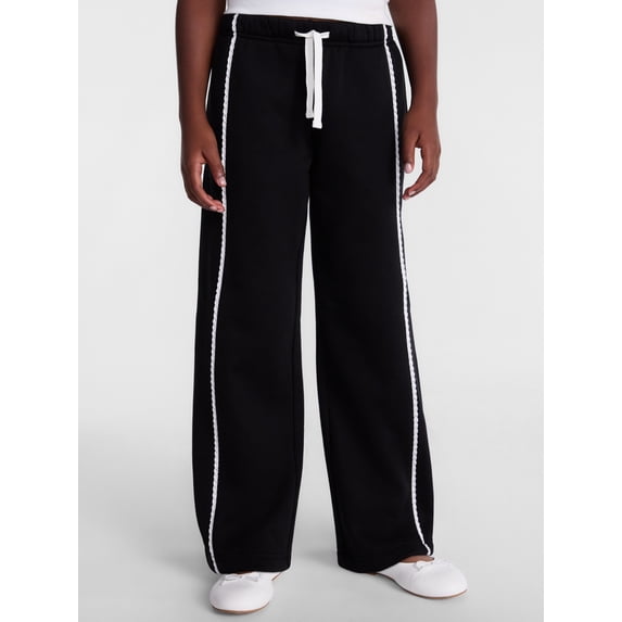Wonder Nation Girls Wide Leg Sweatpants with Crochet Trim, Sizes 4-18 & Plus