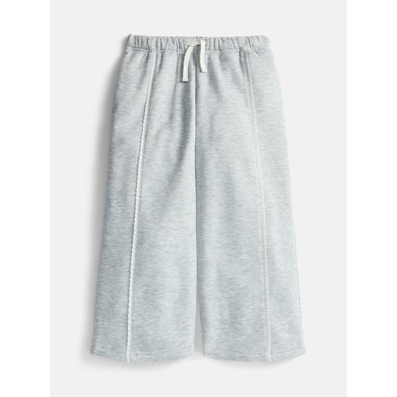 Wonder Nation Girls Wide Leg Sweatpants with Crochet Trim, Sizes 4-18 & Plus