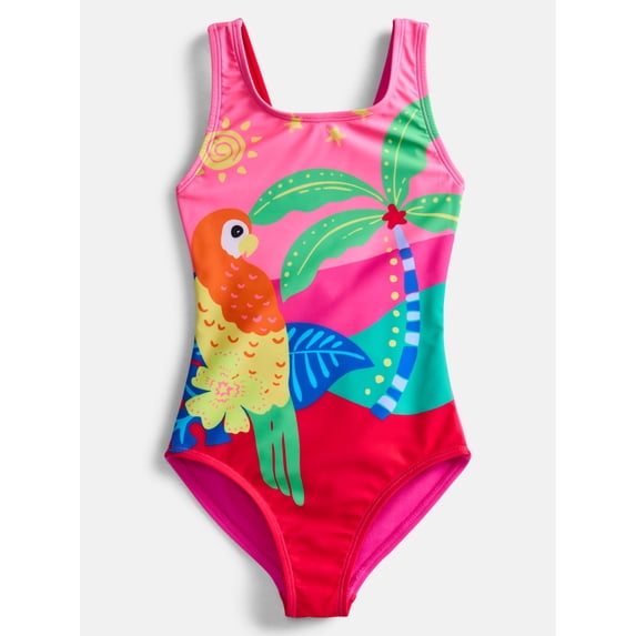 Wonder Nation Girls Triple Strap Asymmetrical Swim One-Piece, Sizes 4-17