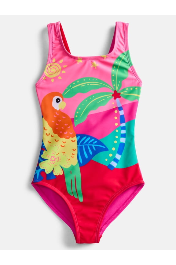 Girls Triple Strap Asymmetrical Swim One-Piece, Sizes 4-17