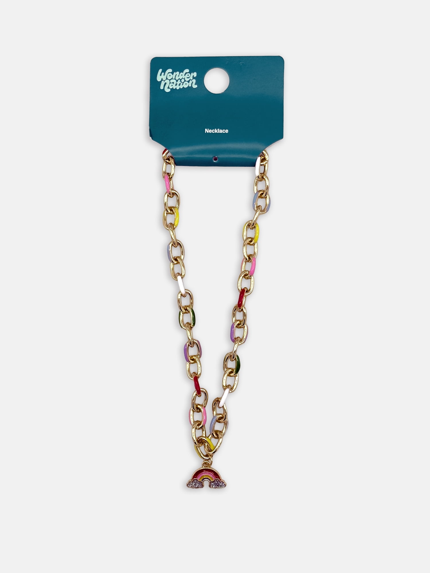 Wonder Nation Girls 1 Piece Rainbow Link Charm Necklace, Multi