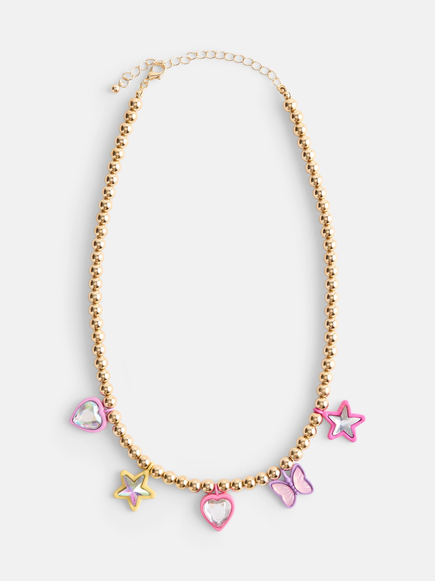 Wonder Nation Girls 1 Piece Stone Charm Necklace, Gold/Multi
