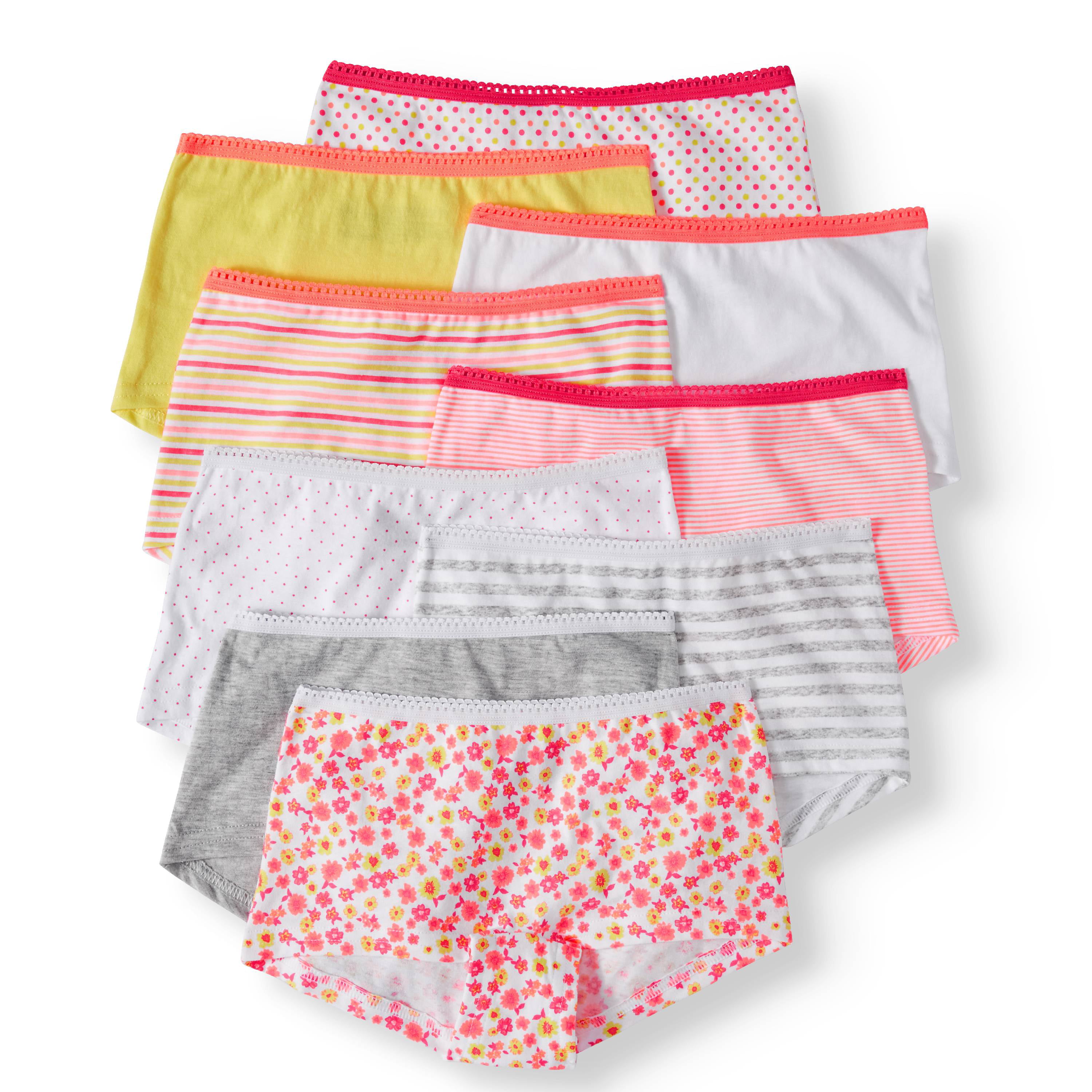 Wonder Nation Girls 100% Cotton Boyshort Underwear, 9 Pack Panties