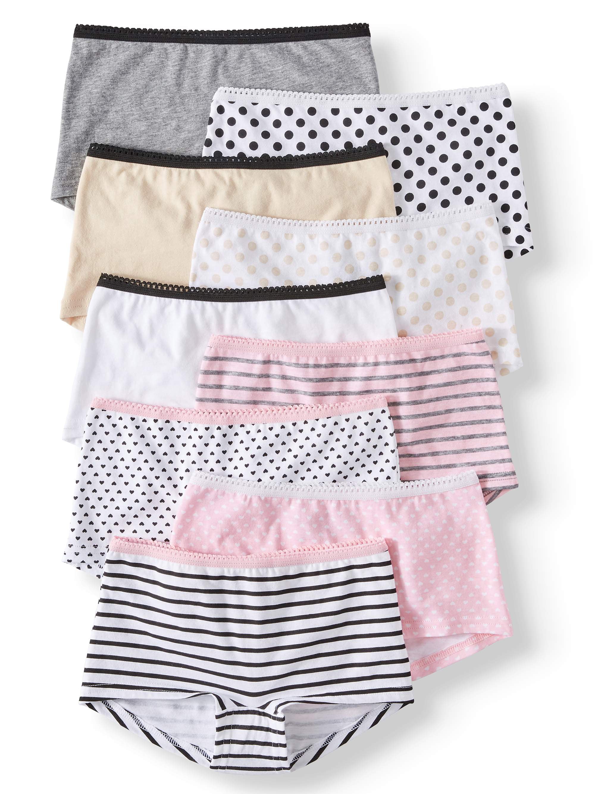 Wonder Nation Girls 100% Cotton Boyshort Underwear, 9 Pack Panties (Little  Girls & Big Girls) 