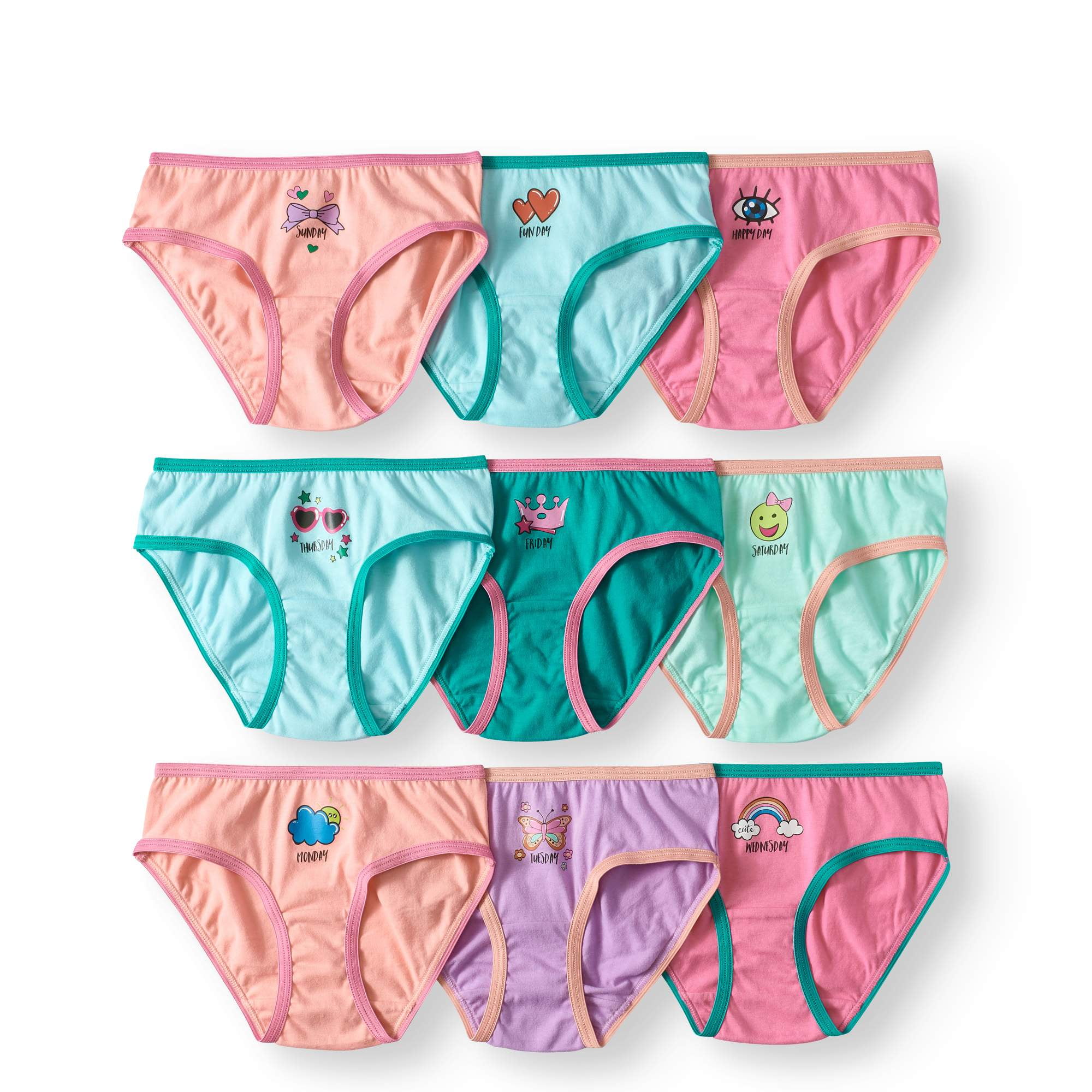Wonder Nation Girls 100 Cotton Brief Underwear, 9 Pack Panties (Little