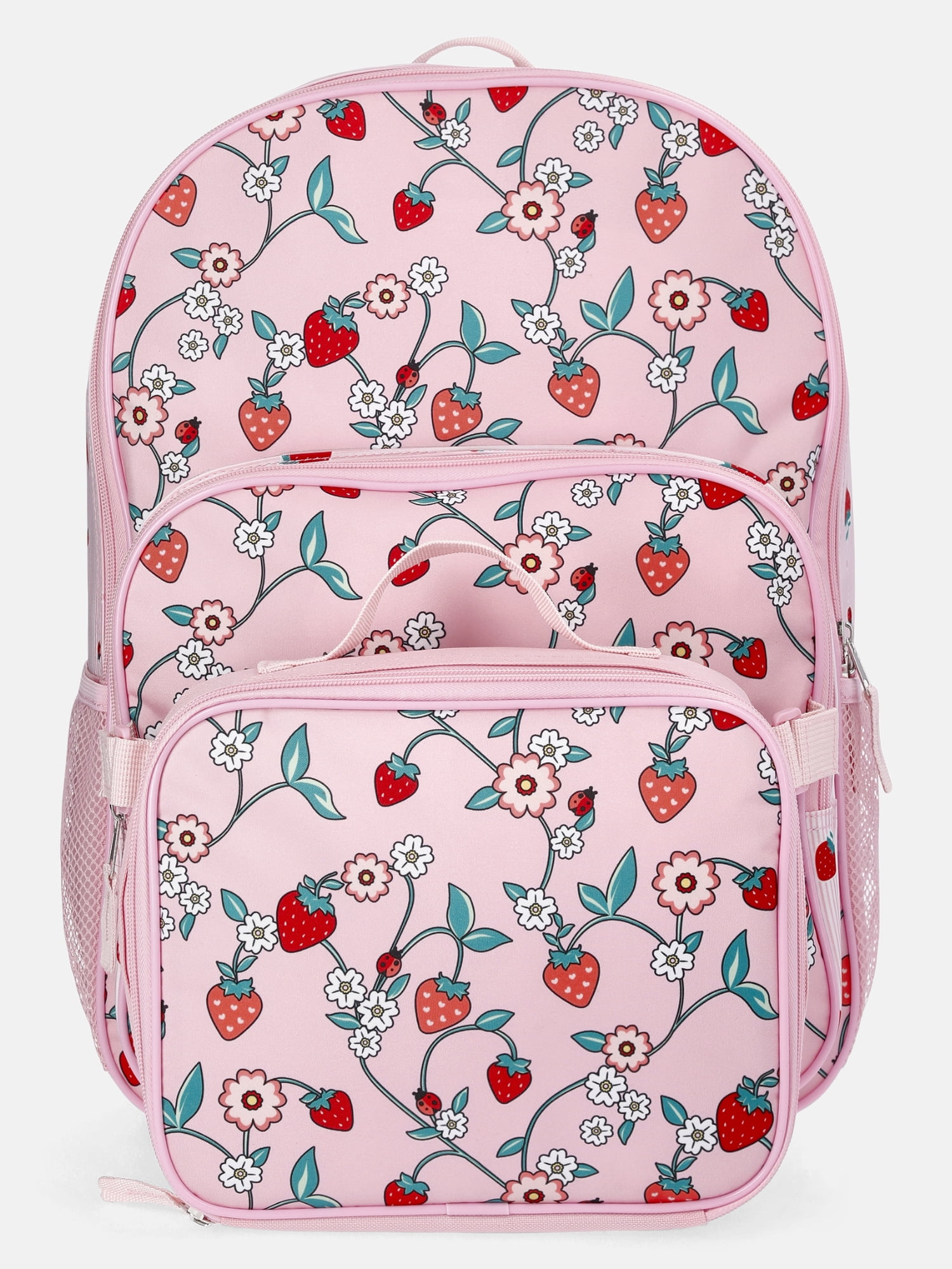 Wonder Nation Girl's 17" Strawberry & Floral Berry Patch Backpack & Lunch Set, Pink