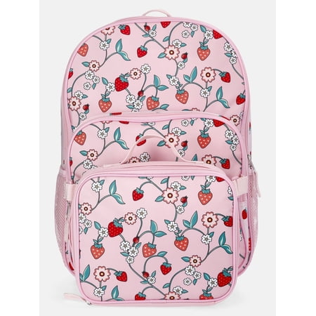 Wonder Nation Girl's 17" Strawberry & Floral Berry Patch Backpack & Lunch Set, Pink