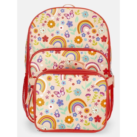 Wonder Nation Girl's 17" Rainbow Gardens Backpack & Lunch Set, Orange
