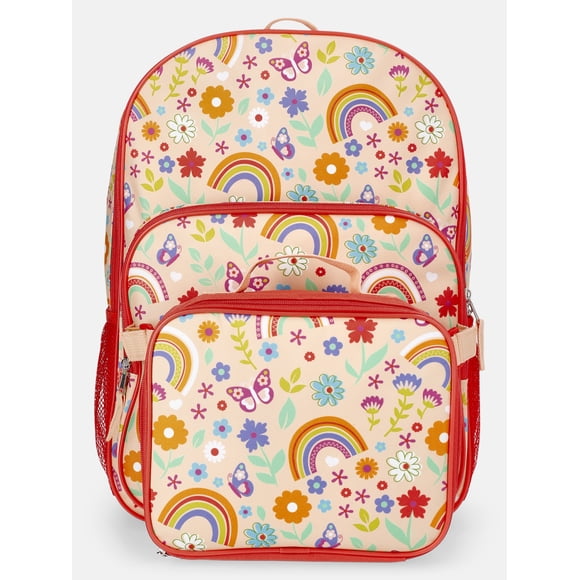 Wonder Nation Girl's 17" Rainbow Gardens Backpack & Lunch Set, Orange