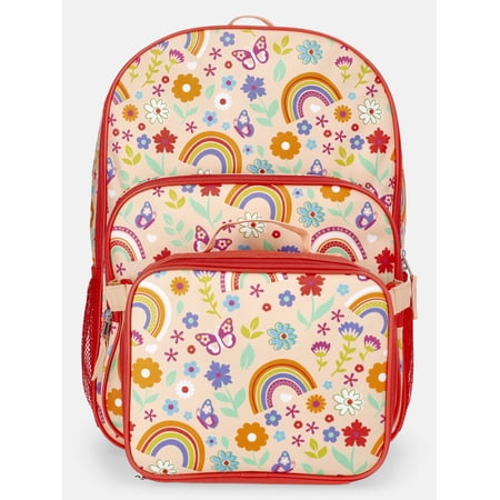 Wonder Nation Girl's 17" Rainbow Gardens Backpack & Lunch Set, Orange