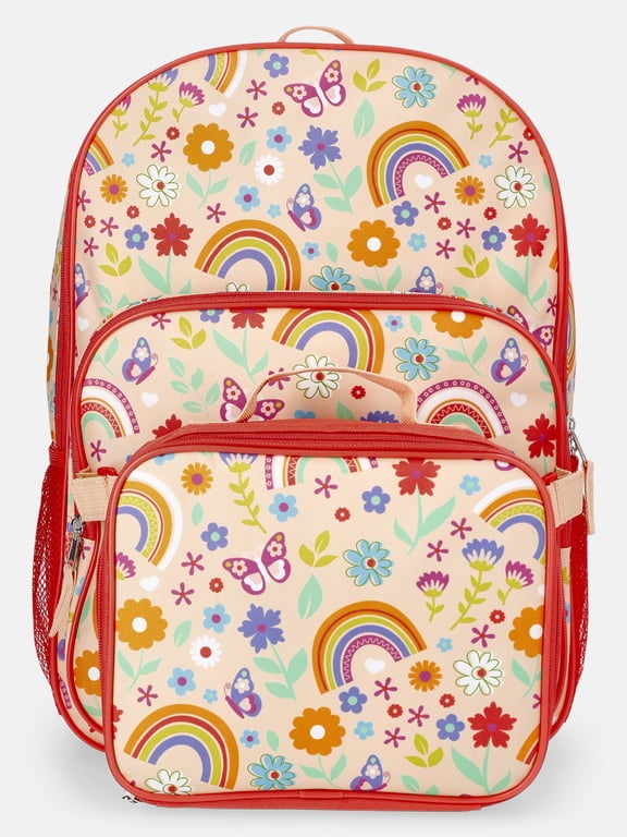 Girl's 17" Rainbow Gardens Backpack & Lunch Set, Orange