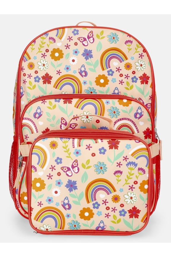 Girl's 17" Rainbow Gardens Backpack & Lunch Set, Orange