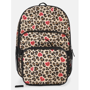 Mochila y lonchera para niña Wonder Nation de 17" con estampado de leopardo, negra