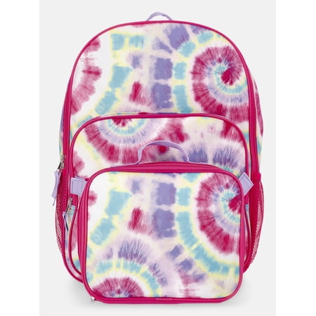 Wonder Nation Girl's 17" Swirl Tie Dye Backpack & Lunch Set, Pink