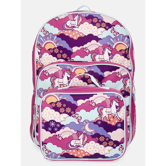 Wonder Nation Girls 17" Unicorn Fields Backpack & Lunch Set, Pink