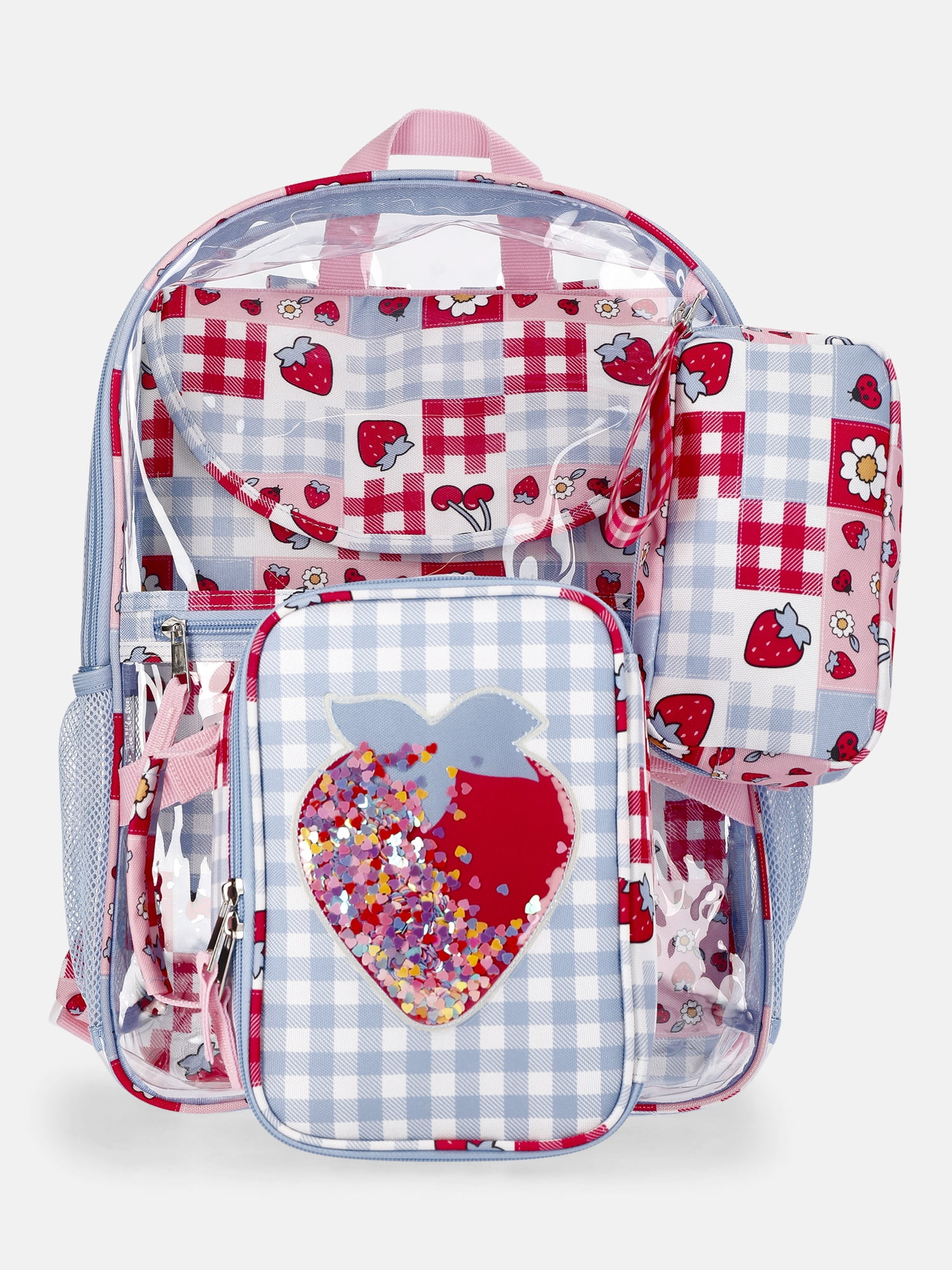 Wonder Nation Kids' Clear Berry 17" Backpack, Lunch Tote, Laptop Sleeve and Pouch Set, 4-Piece
