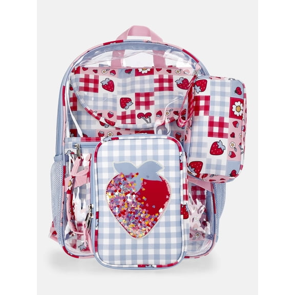 Wonder Nation Kids' Clear Berry 17" Backpack, Lunch Tote, Laptop Sleeve and Pouch Set, 4-Piece