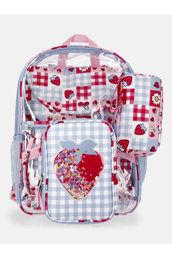 Kids' Clear Berry 17" Backpack, Lunch Tote, Laptop Sleeve and Pouch Set, 4-Piece