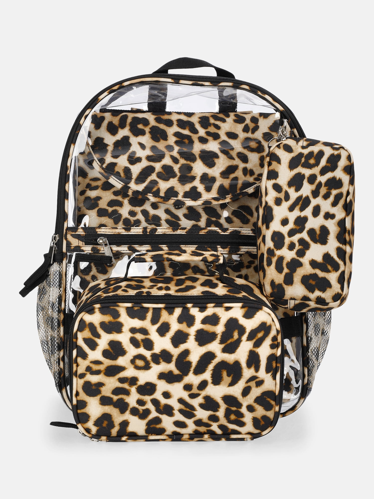 Wonder Nation Kids' Clear Cheetah Print 17" Backpack, Lunch Tote, Laptop Sleeve and Pouch Set, 4-Piece